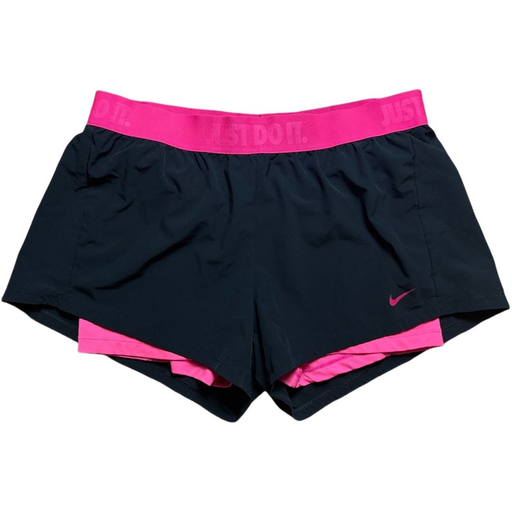 Nike Dri-Fit Black & Pink 2-in-1 Training Athletic Running Shorts Woman's Large